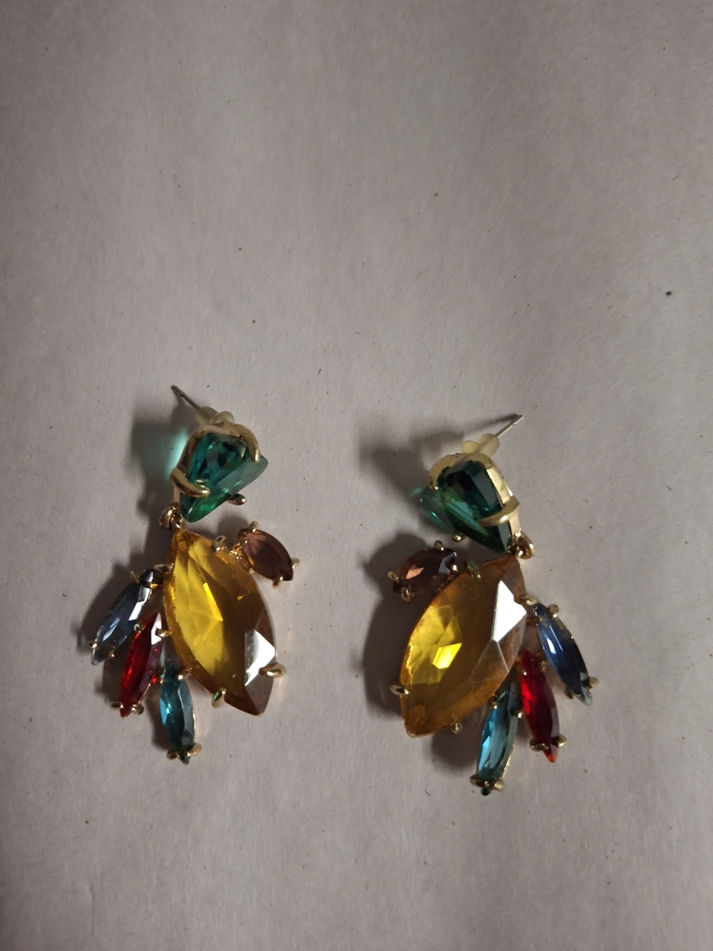 Crystal Multi-Color Drop Earrings - Yellow, Teal & Blue